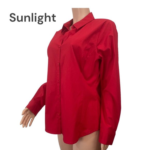 Worthington Industries Tops - Worthington Button Up Shirt Blouse Women SZ 16 Red Solid Collared Long Sleeve